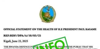 FAUX : L’état-major rwandais n’a jamais communiqué sur la santé du président Paul Kagame